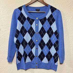 Talbots Blue Argyle Cardigan Sweater